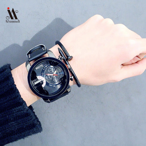 Leather Strap Quartz Wristwatch Retro Design